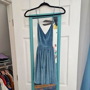 🌈 Beautiful Blue Velvet Mini Dress with Spaghetti Straps